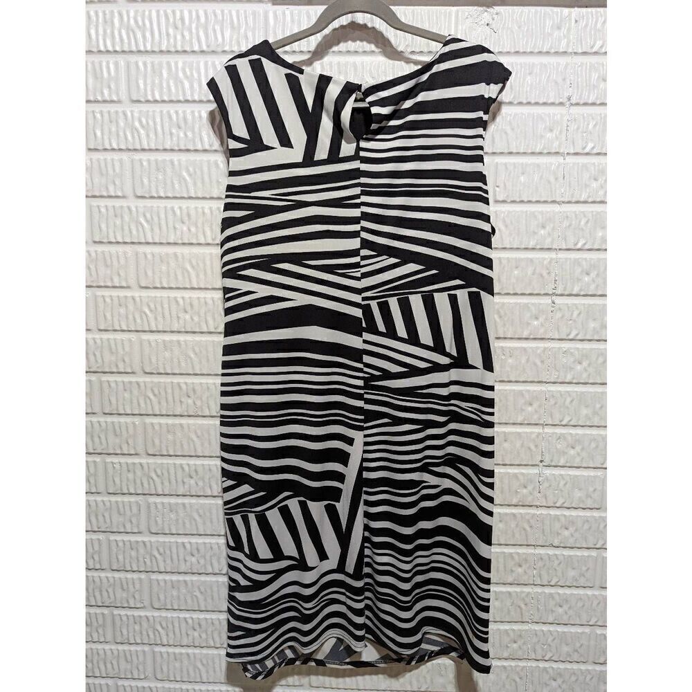 R & K Womens Black White Abstract Stripes Tie Waist Side Bow Midi Dress Size 18W - Picture 4 of 7